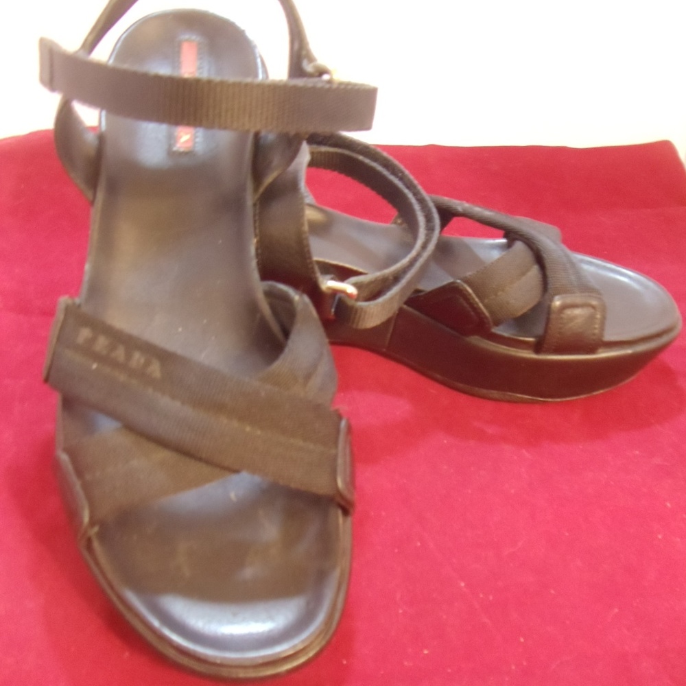 PRADA Women's Black Casual Wedge Sandals Size 8.5